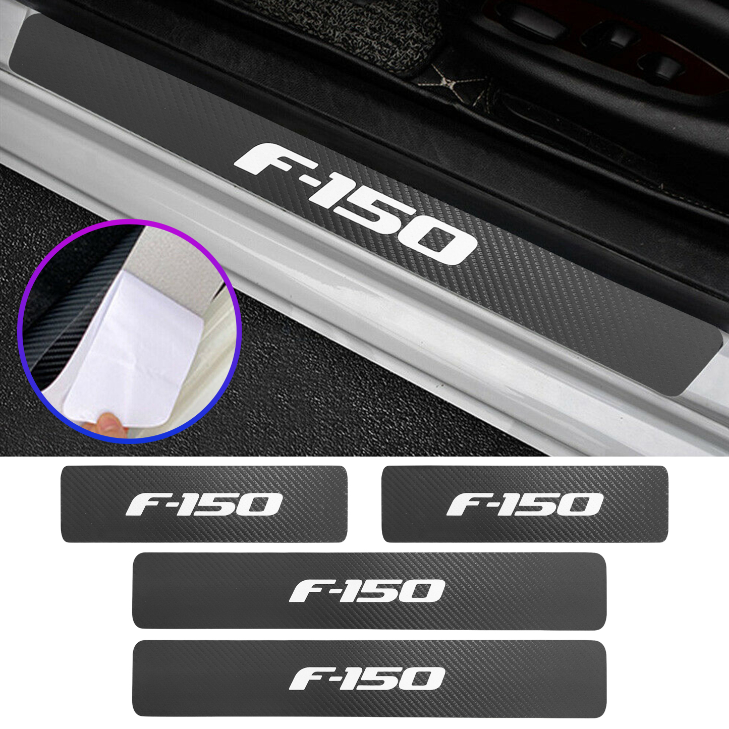 Ford F-150 Black White Door Sill Scuff Covers Protector & Door Cup Handle Stickers 12PCS SET