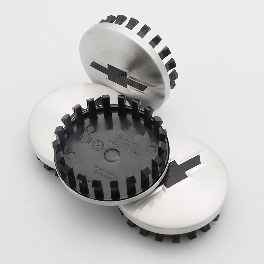 4X 83mm (3.25") Matte Chrome Wheel Center Caps with Black Bowtie for Chevrolet Silverado 1500 Tahoe Suburban