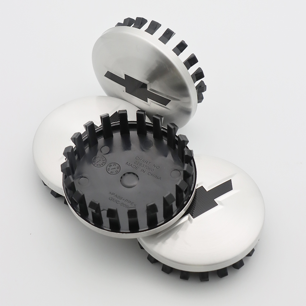 4X 83mm (3.25") Matte Chrome Wheel Center Caps with Black Bowtie for Chevrolet Silverado 1500 Tahoe Suburban