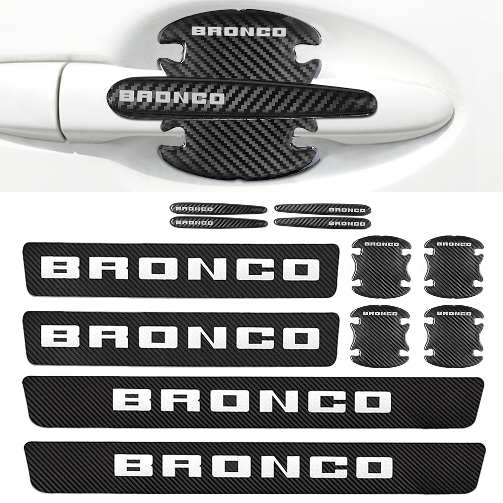 12Pcs Bronco Carbon Fiber Black Red Door Sill Scuff Covers Protector Ford Door Cup Handle Stickers Set