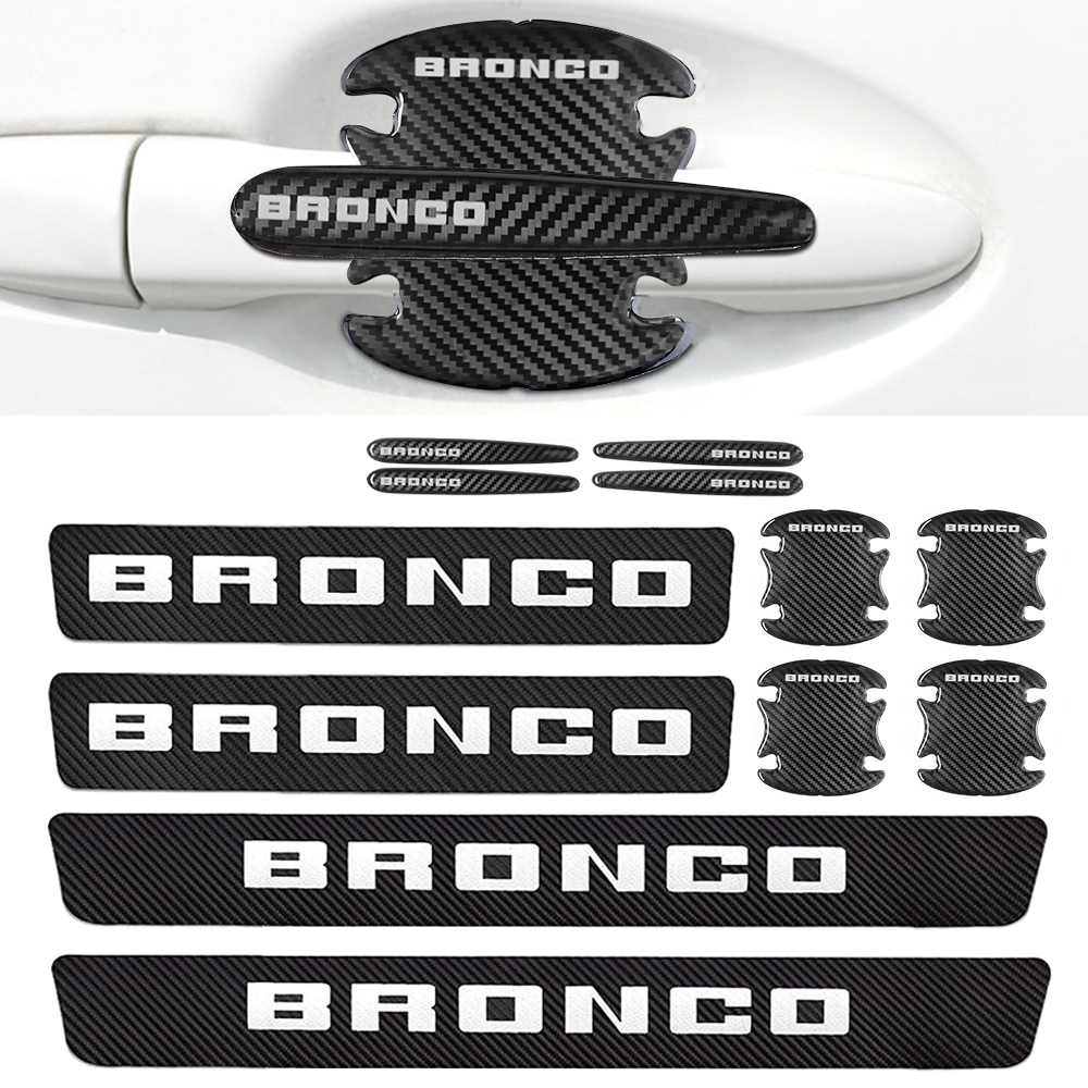 12Pcs Bronco Carbon Fiber Black Red Door Sill Scuff Covers Protector Ford Door Cup Handle Stickers Set