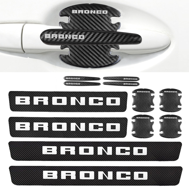 12Pcs Bronco Carbon Fiber Black Red Door Sill Scuff Covers Protector Ford Door Cup Handle Stickers Set