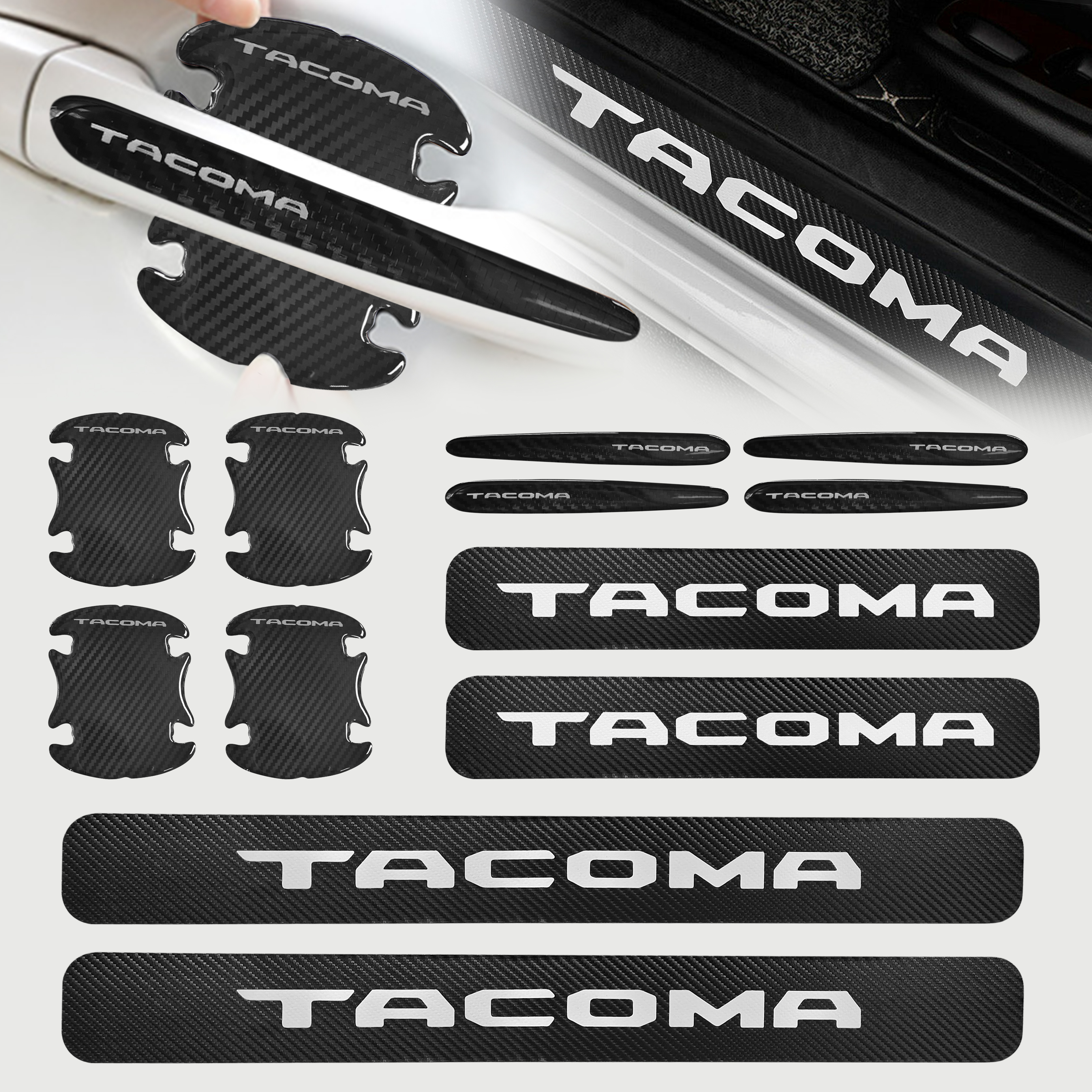 12PCS TACOMA Car Handle Cup Door Sill Scuff Cover Sticker Anti Scratch White Toyota