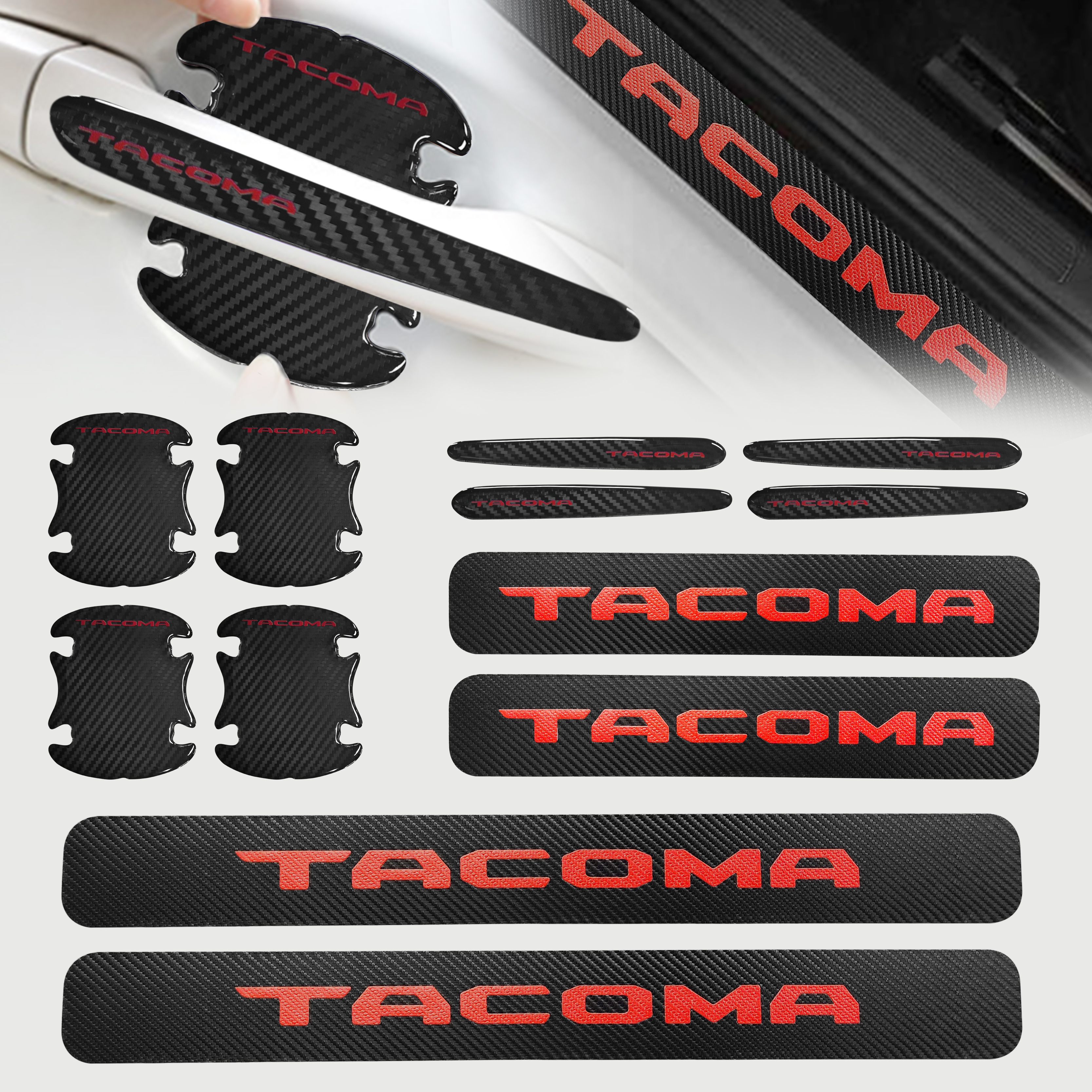 12PCS TACOMA Car Handle Cup Door Sill Scuff Cover Sticker Anti Scratch Red Toyota