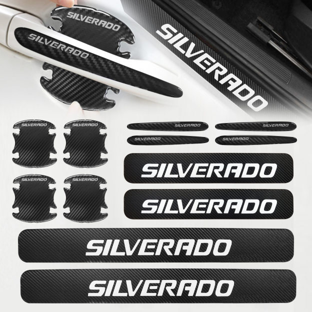 12Pcs Silverado 1500 2500HD 3500HD Carbon Fiber Door Sill Plate Step Scuff Cover Protector Chevrolet