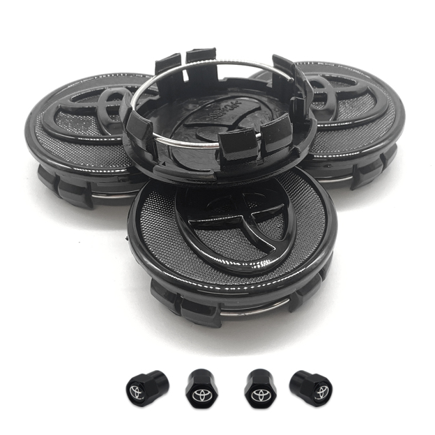 FIT FOR TOYOTA SET OF 4 BLACK 57mm/2.24in Wheel Center Caps &4 Tire Valve Stem Caps