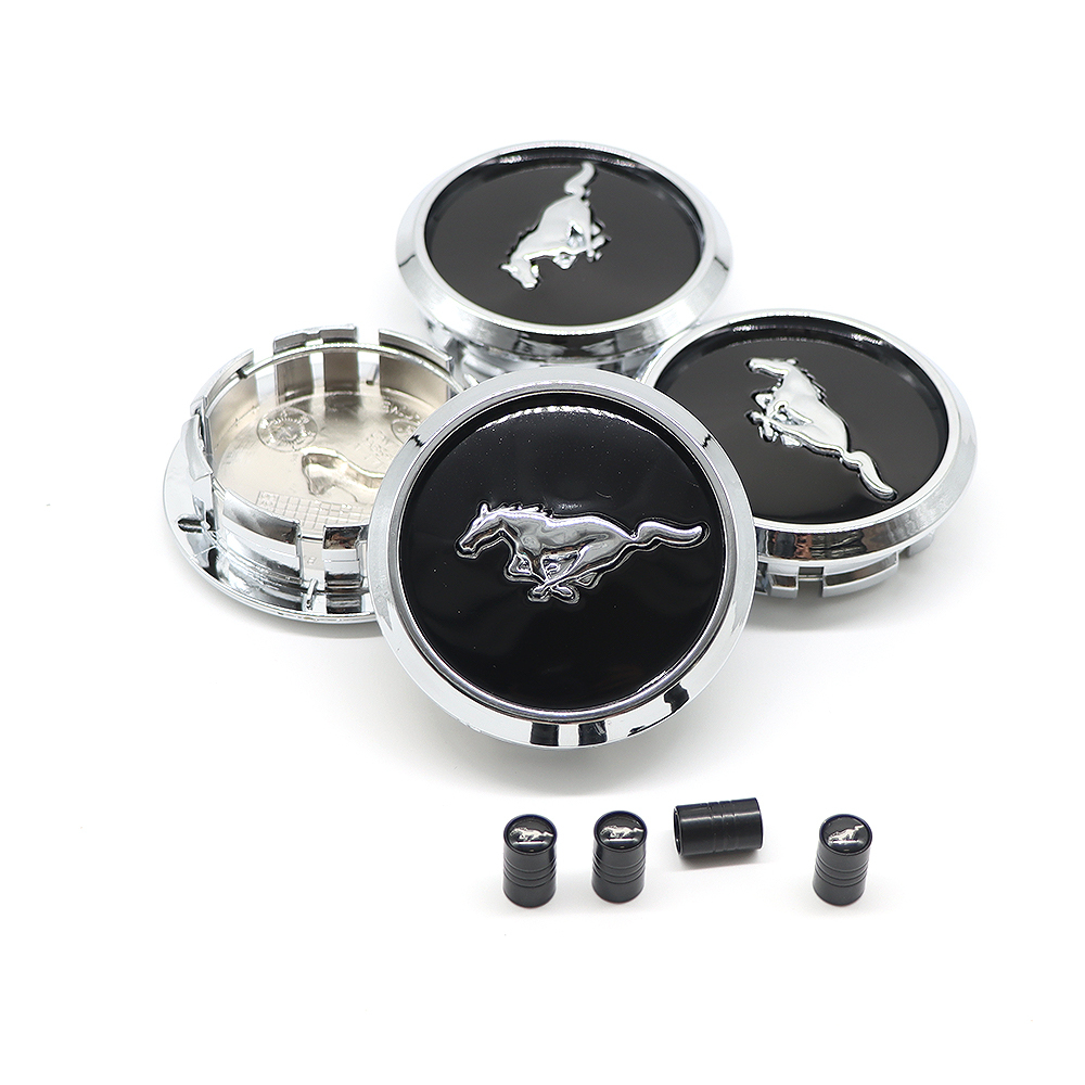 4pcs 2004-2020 Mustang Horse Wheel Center Caps 68mm Gloss Chrome Black 5W1J-1A096-BA