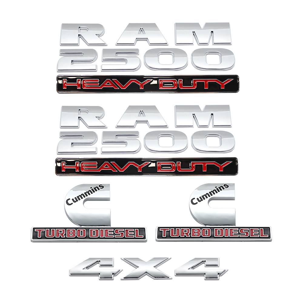 5Pcs 2013-2018 RAM 2500 4x4 Heavy Duty Cummins Turbo Diesel Letter Set Chrome Gloss Silver Red Dodge