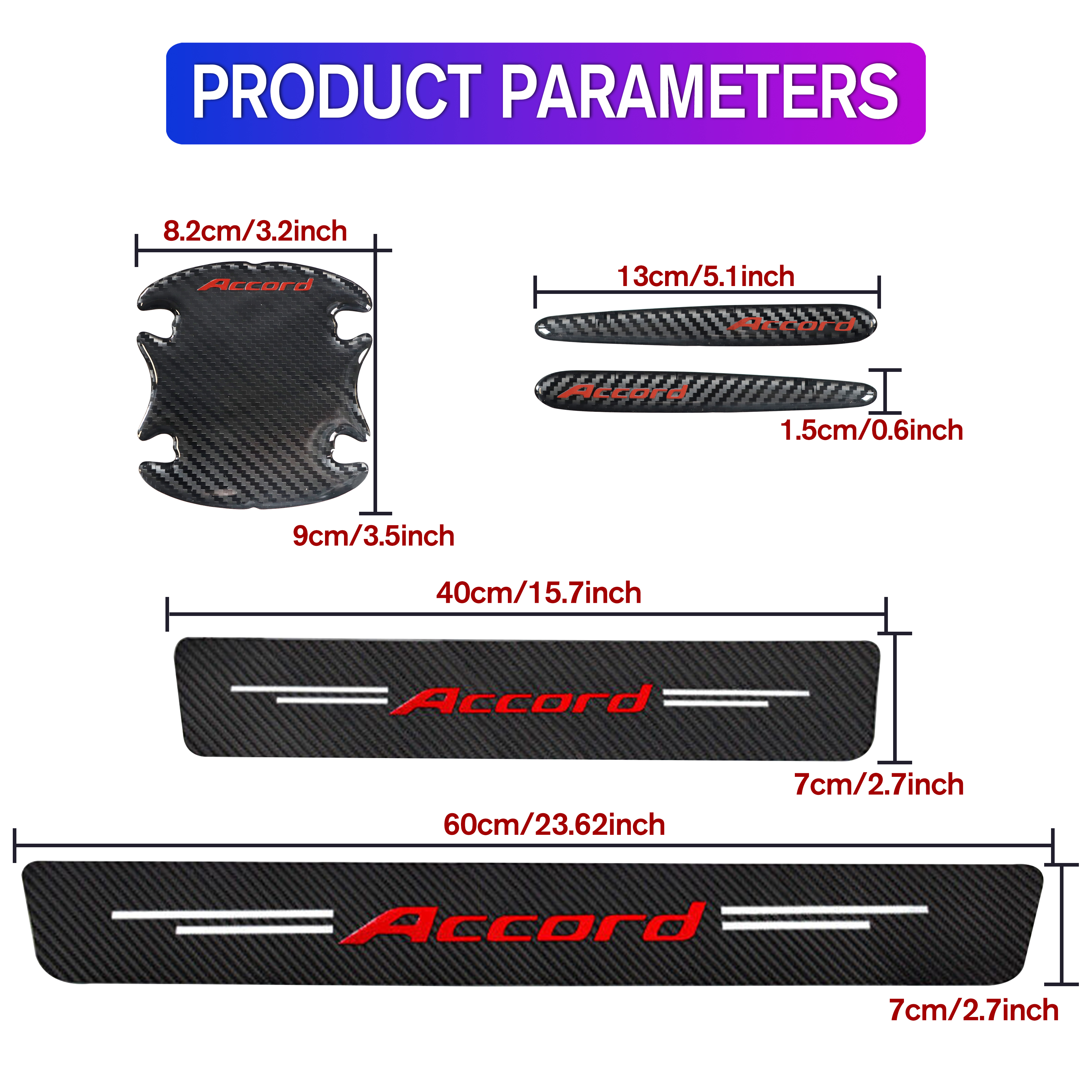 12PCS Accord Carbon Fiber Door Sill Cover Protector Black Red Honda