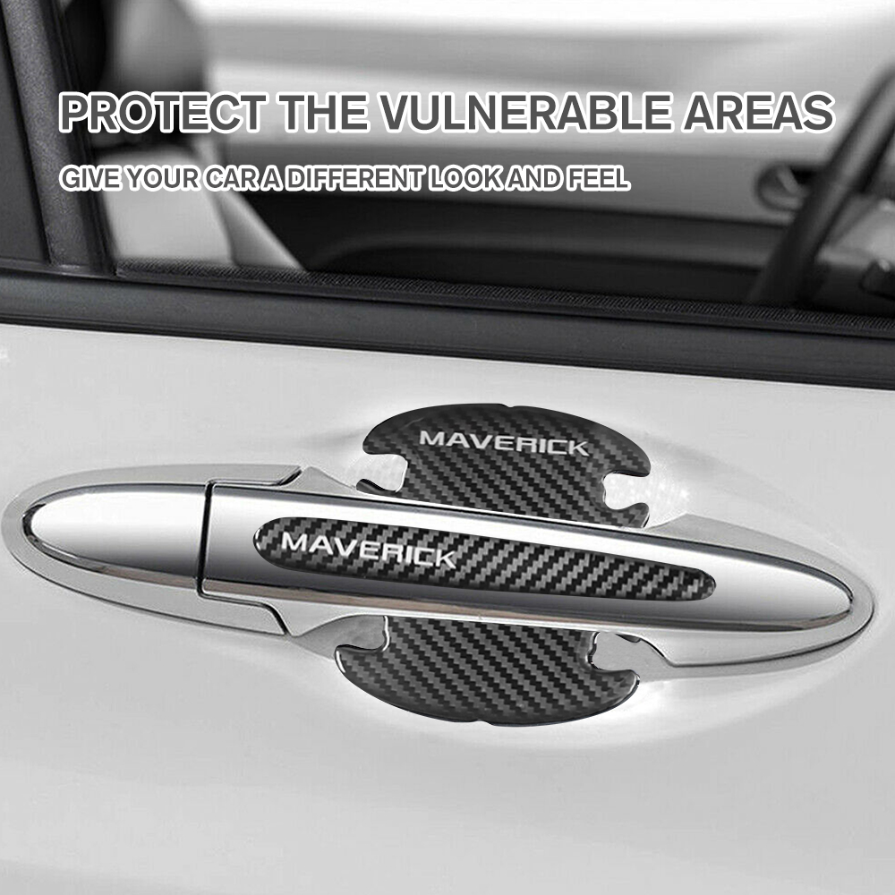 12Pcs Maverick Carbon Fiber Black White Ford Door Sill Scuff Covers Protector Door Cup Handle Stickers Set