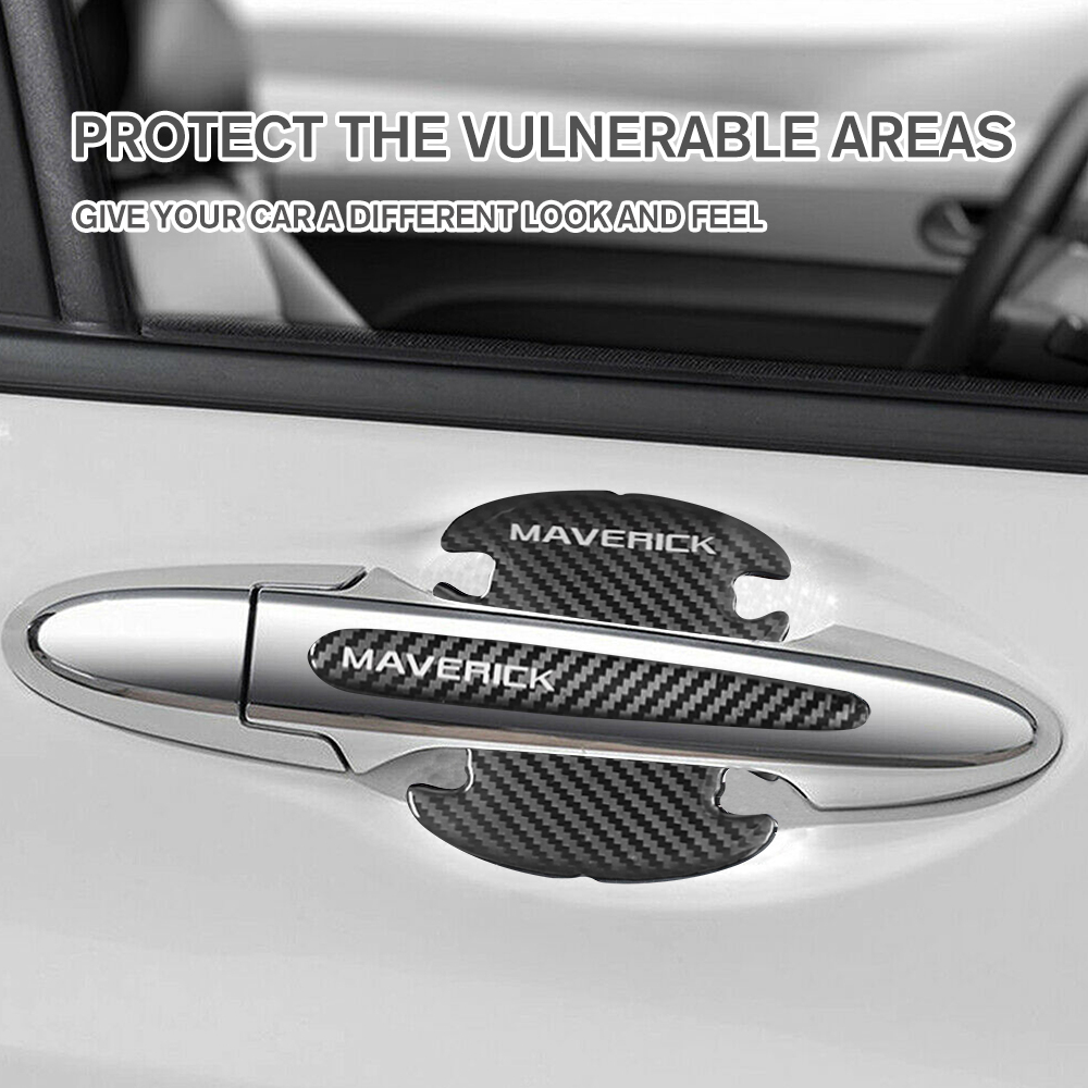 12Pcs Maverick Carbon Fiber Black White Ford Door Sill Scuff Covers Protector Door Cup Handle Stickers Set