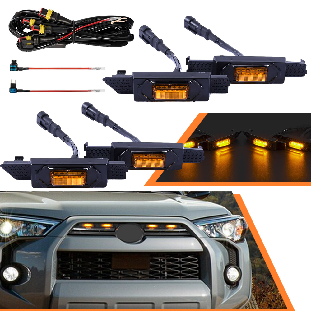 4PCS 2020-2024 4Runner ABS Plastic Front Center Grill LED Yellow shell yellow Lights Toyota