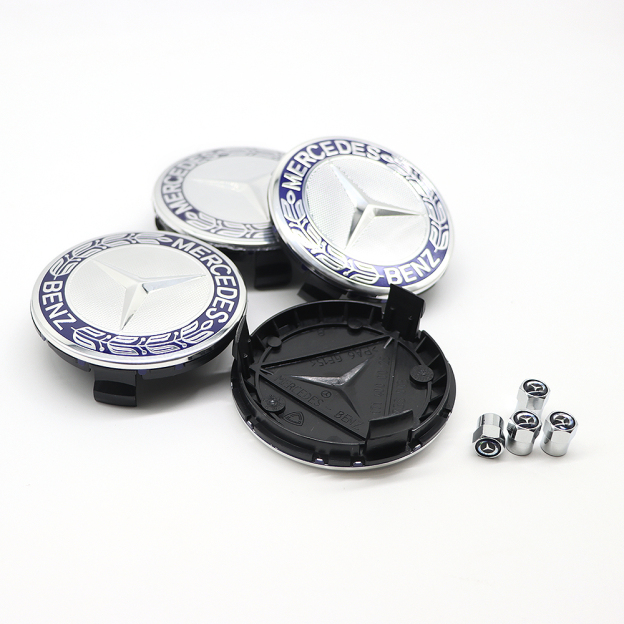 4Pcs 2017-2023 Benz ABS 75mm  Wheel Center Caps Blue Silver Wreath Mercedes-Benz 171-400-01-25-7P70