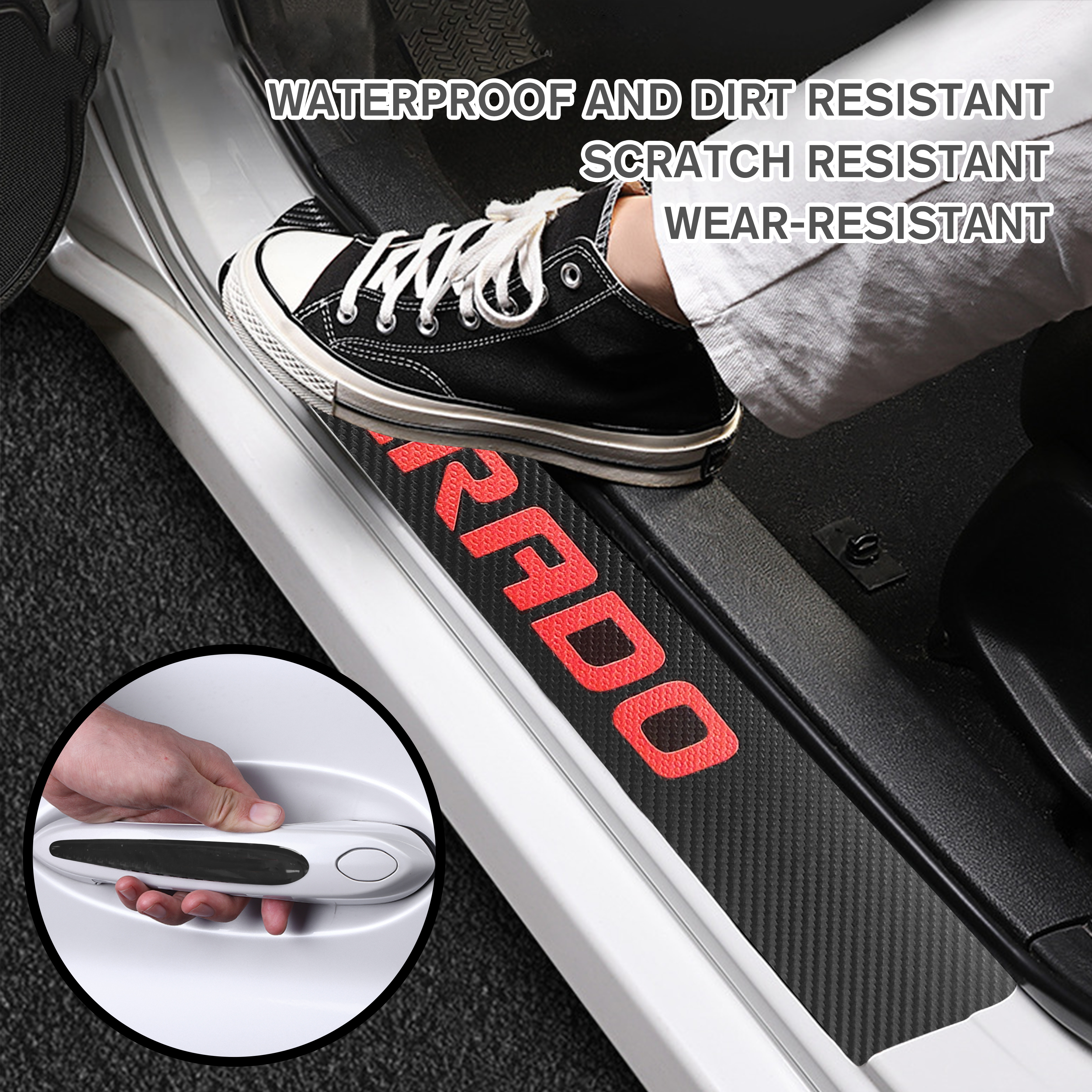 12Pcs Silverado 1500 2500HD 3500HD Carbon Fiber Door Sill Cover Protector Black Red Chevrolet