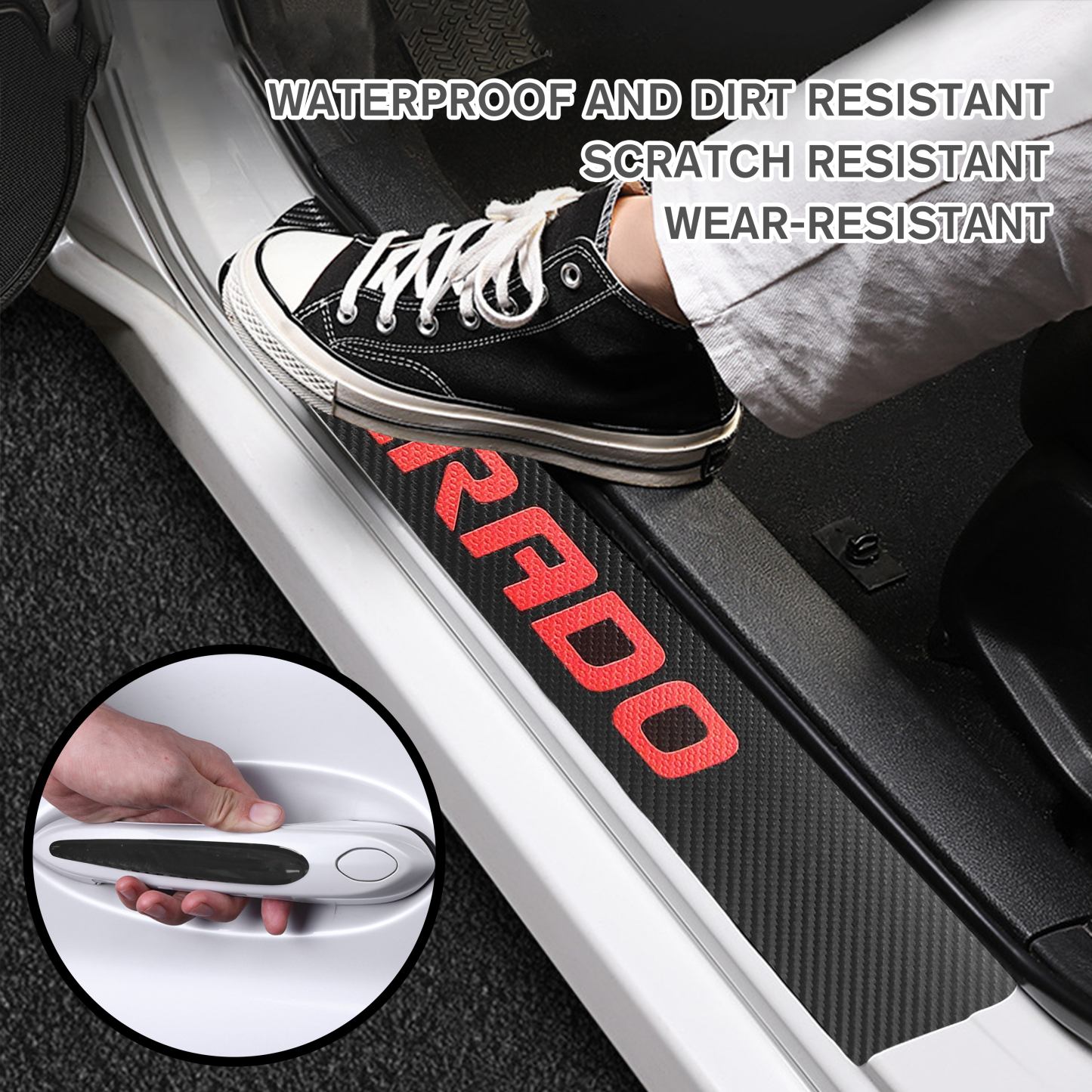 12Pcs Silverado 1500 2500HD 3500HD Carbon Fiber Door Sill Cover Protector Black Red Chevrolet