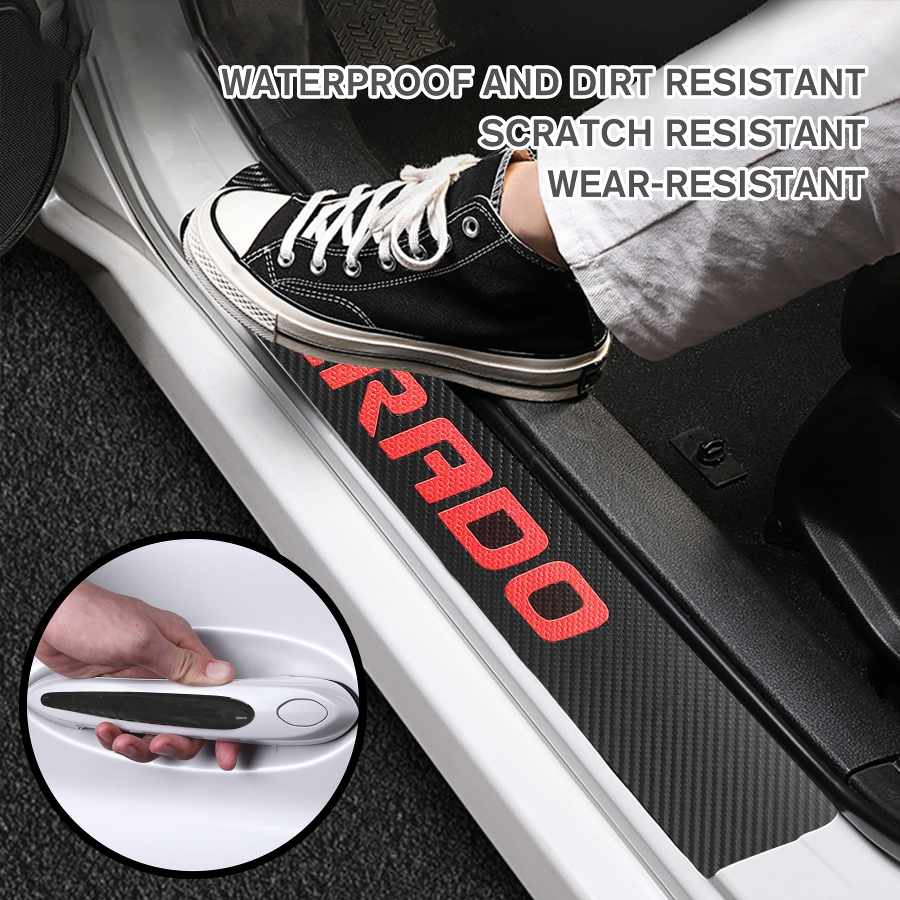 12Pcs Silverado 1500 2500HD 3500HD Carbon Fiber Door Sill Cover Protector Black Red Chevrolet