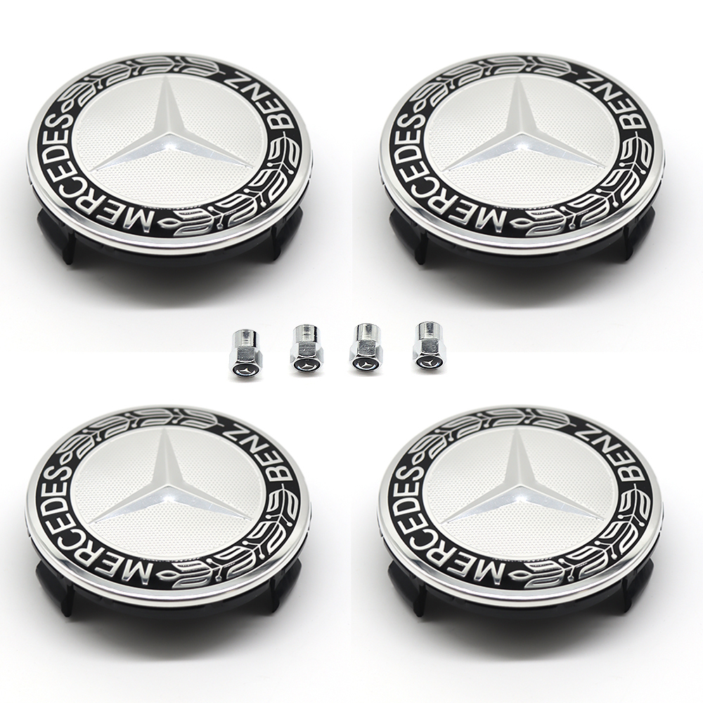 4Pcs 2017-2023 Benz ABS 75mm  Wheel Center Caps Black Silver Wreath Mercedes-Benz 171-400-01-25-7P70