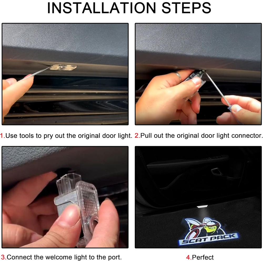 4pcs For 2006-2023 Charger Scat Pack Bee HD Car LED Door Courtesy Puddle projector Light Dodge 