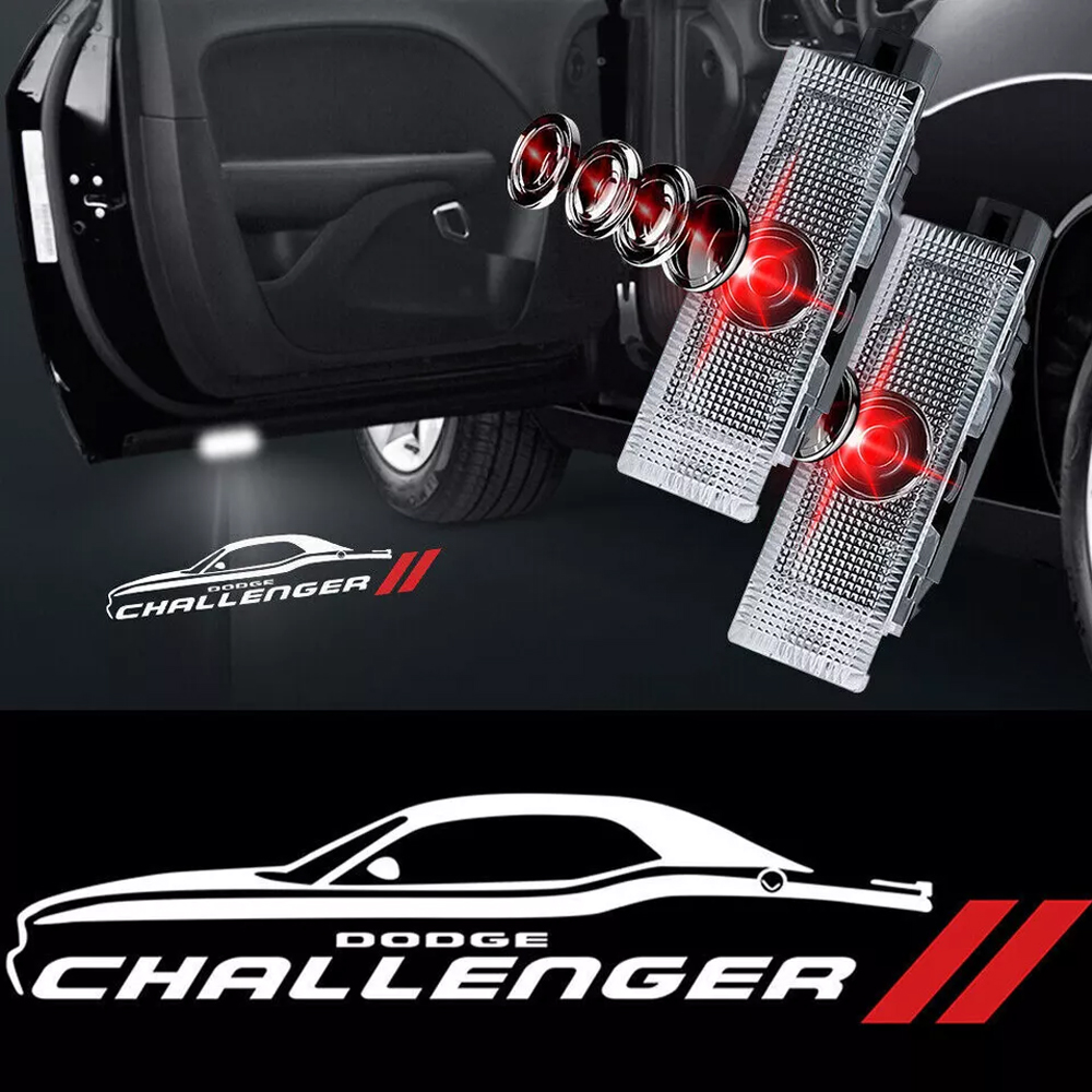 2pcs For 2008-2023 Challenger // Car LED Door Projector Puddle Lights HD Lamps White Red Dodge 