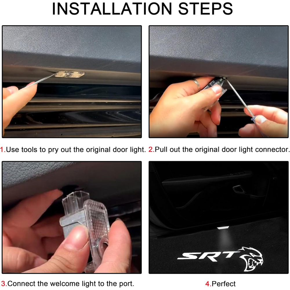 2pcs For 2006-2023 Charger SRT Hellcat HD Car LED Door Courtesy Puddle projector Light White Dodge 