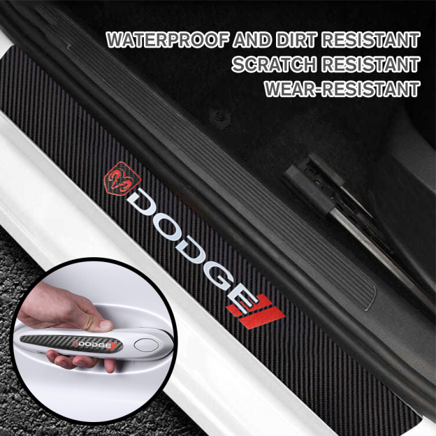 12Pcs Universal Carbon Fiber Car Door Handle & Sill Protector Letter Sticker Balack Dodge Decal