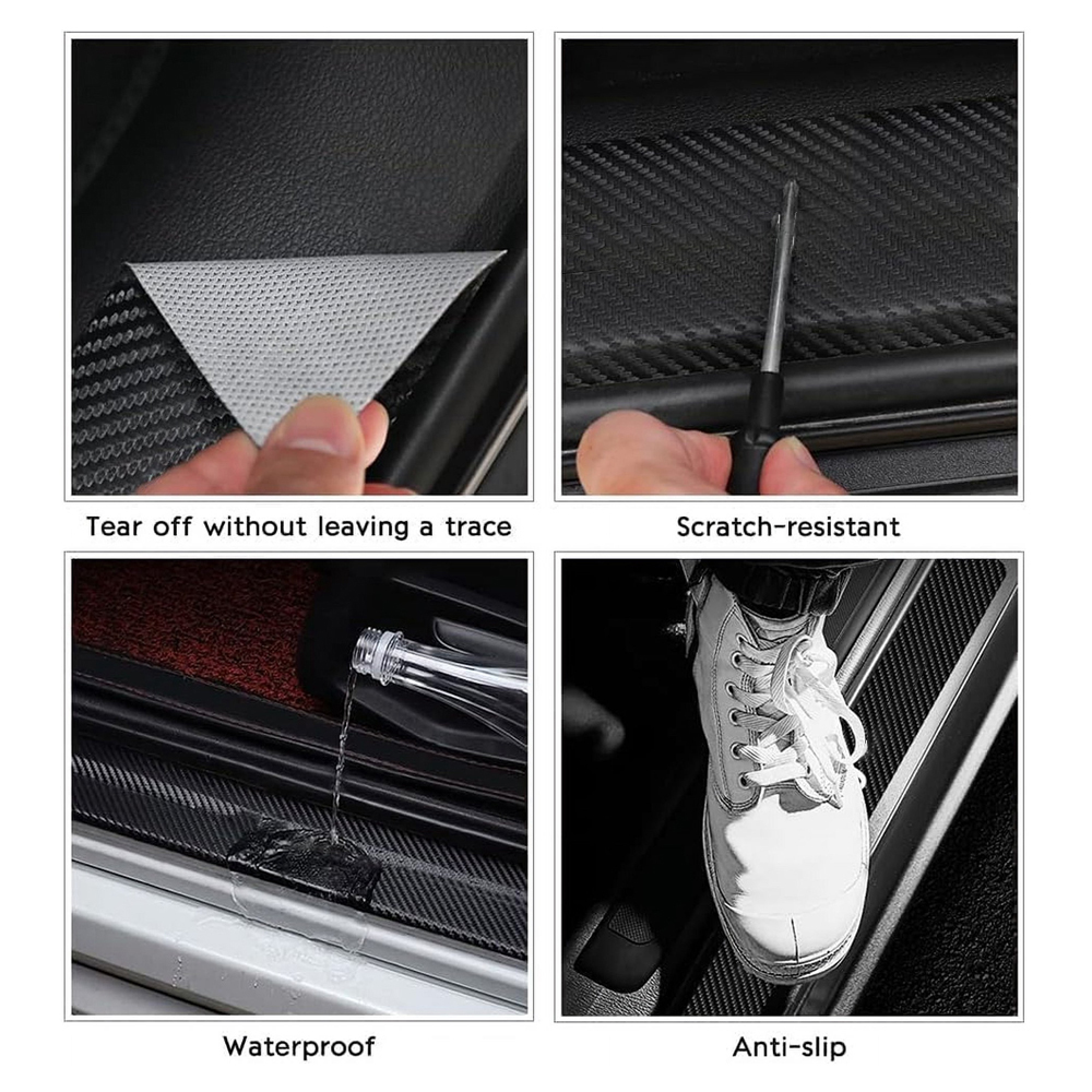 12Pcs Universal Carbon Fiber Car Door Handle & Sill Protector Letter Sticker Balack Dodge Decal