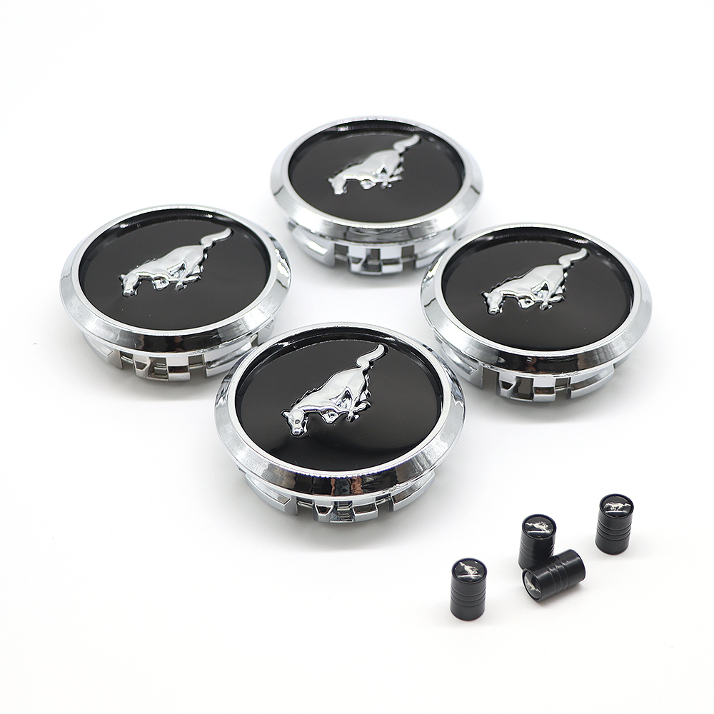 4pcs 2004-2020 Mustang Horse Wheel Center Caps 68mm Gloss Chrome Black 5W1J-1A096-BA