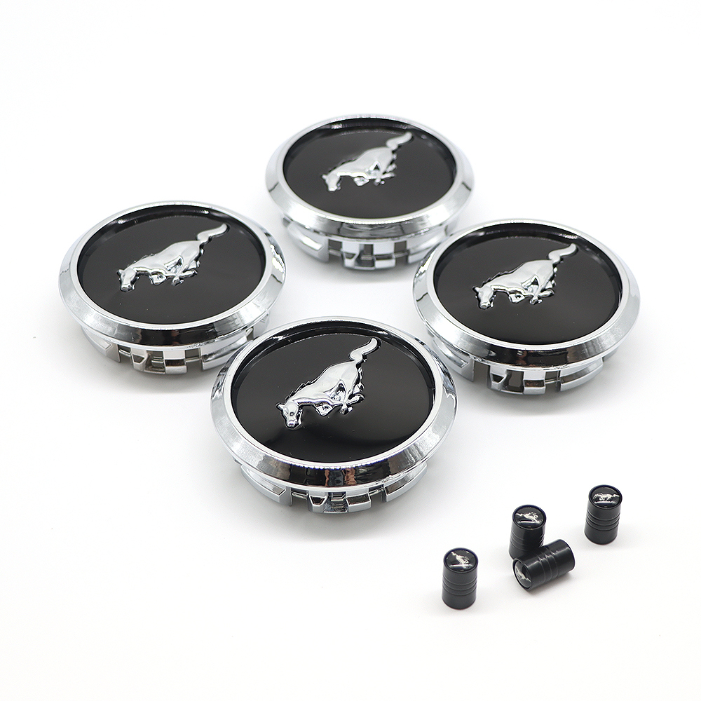 4pcs 2004-2020 Mustang Horse Wheel Center Caps 68mm Gloss Chrome Black 5W1J-1A096-BA