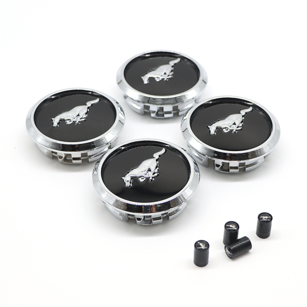 4pcs 2004-2020 Mustang Horse Wheel Center Caps 68mm Gloss Chrome Black 5W1J-1A096-BA