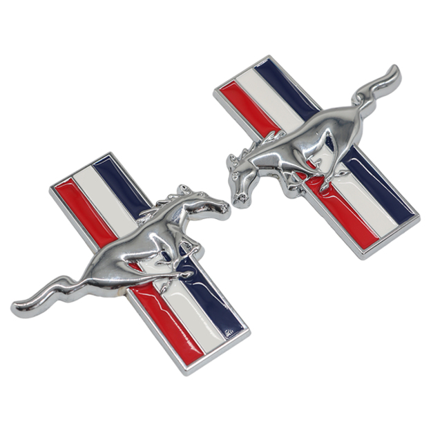 Ford Mustang GT Side Fender Running Horse Emblems Badges Nameplate 3D Stickers Decals Chrome Blue Red White 2PCS SET  
