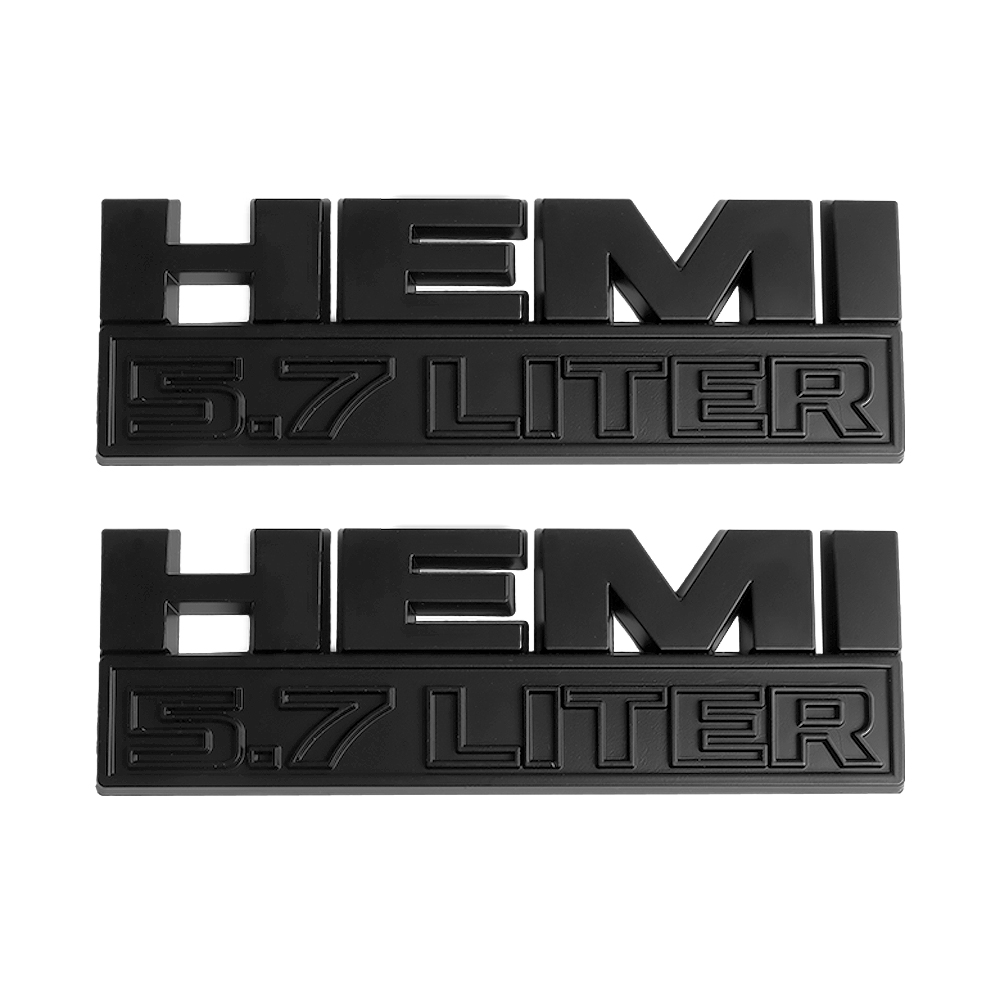 Doge RAM 1500 Side Fender Hemi 5.7 LITER Emblem Badges Nameplate 3D Decal Chrome All Black Matte 2PCS