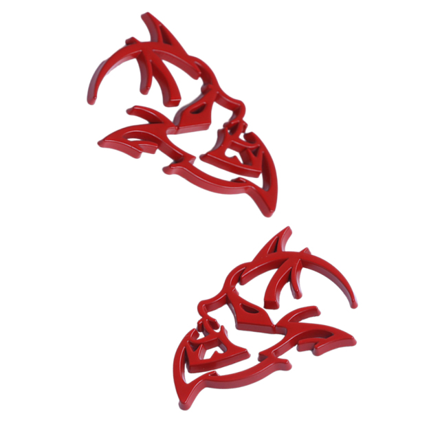 {Metal} Dodge SRT Charger Challenger Durango Hellcat Emblems Side Fender Devil Cat Nameplate Badge 3D Stickers Decals All Red 2PCS