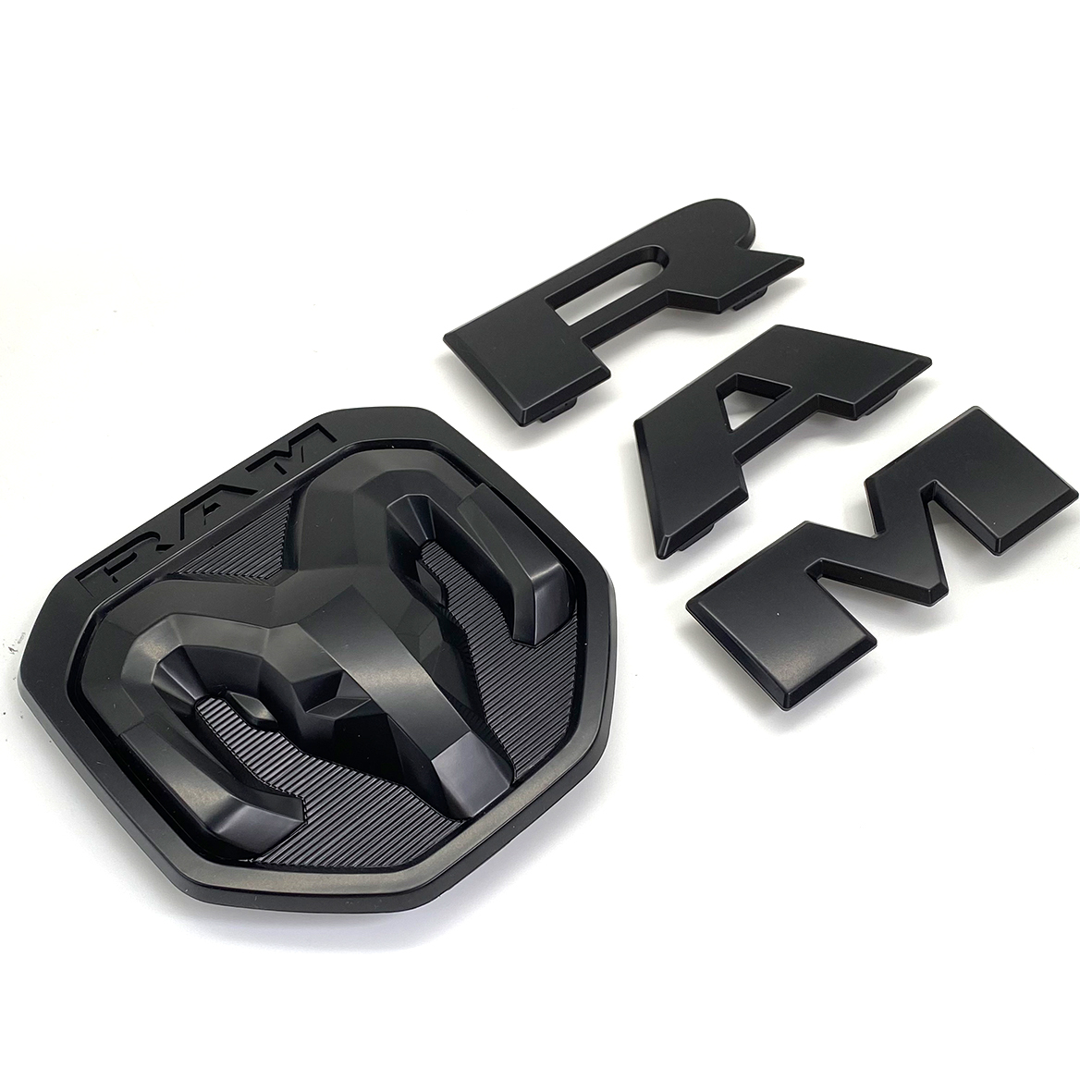 Dodge RAM 1500 2019-2023 Front Grille Emblem & Rear Tailgate Rams Head Emblem ABS 3D Trunk Lid Replacement Badge Matte Black