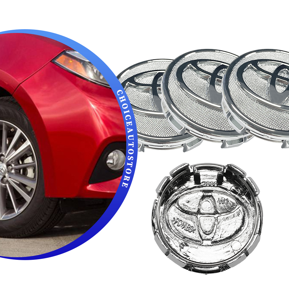 SET 4 TOYOTA WHEEL CENTER CAPS 57 MM SILVER/CHROME COROLLA PRIUS YARIS