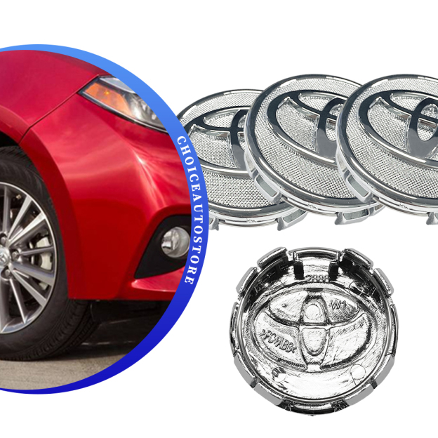 SET 4 TOYOTA WHEEL CENTER CAPS 57 MM SILVER/CHROME COROLLA PRIUS YARIS