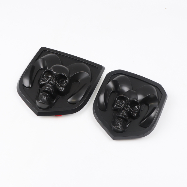 2Pcs Front Grille & Tailgate Emblem Skull Ram 1500 2500 3500 Matte Black Dodge 68272519AA