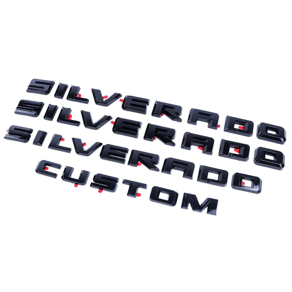 4PCS 2019-2025 Silverado Custom ABS Plastic Fender Rear Overlay Letter Gloss Black Chevrolet 84300946 84557433
