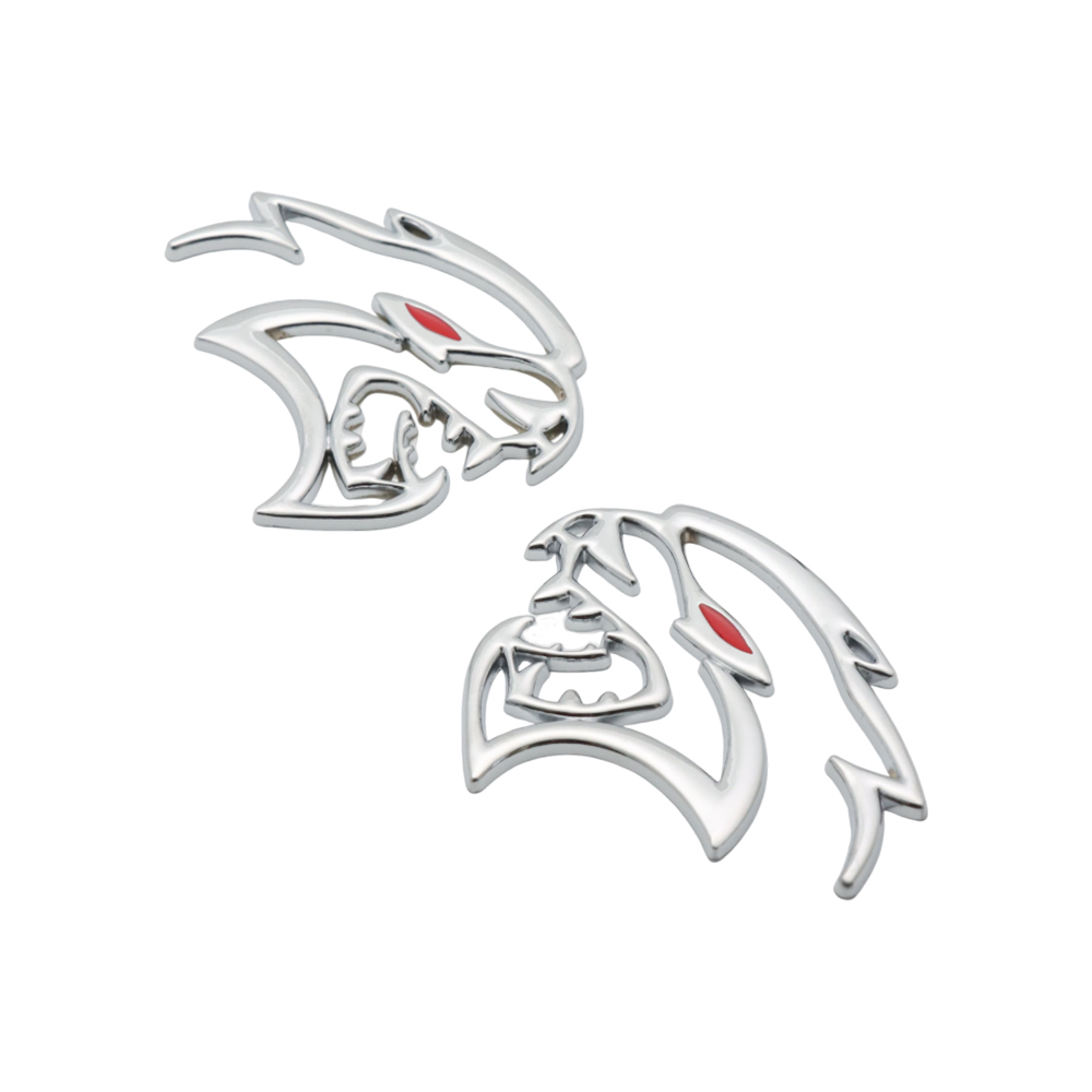 2PCS SRT Hellcat Devil Cat Charger Challenger Durango Red Eye Side Fender Badge 3D Chrome Red Dodge 68394607AB