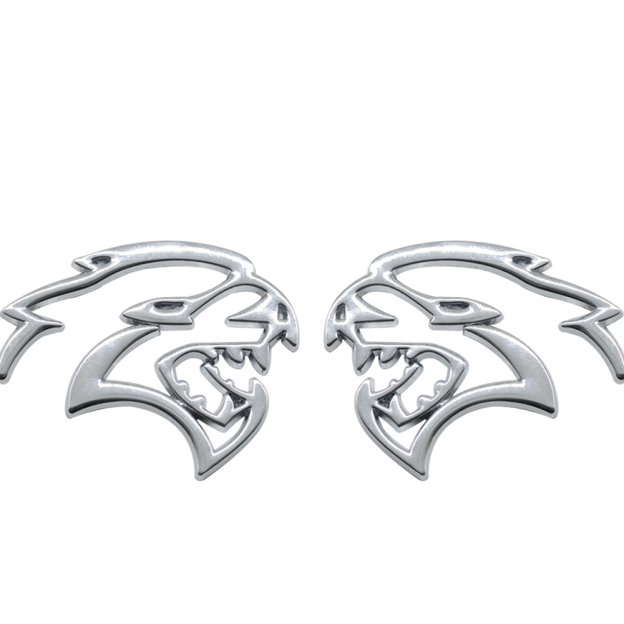 2PCS SRT Hellcat Devil Cat Charger Challenger Durango Side Fender Badge 3D Chrome Dodge 68394607AB