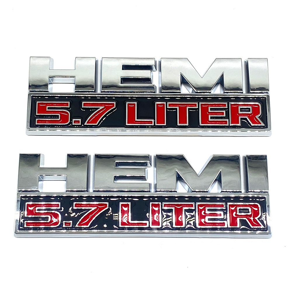 2PCS 2013-24 RAM 1500 2500 3500 4500 5500 HEMI 5.7 LITER Side Fender Badge Silver Red 3D Decal Dodge 68149700AB