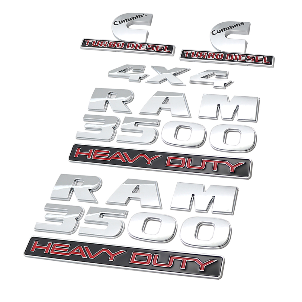 5Pcs 2015-2024 RAM 3500 HEAVY DUTY Chrome Red ABS Dodge Badge 4X4 Cummins Turbo Diesel Decal