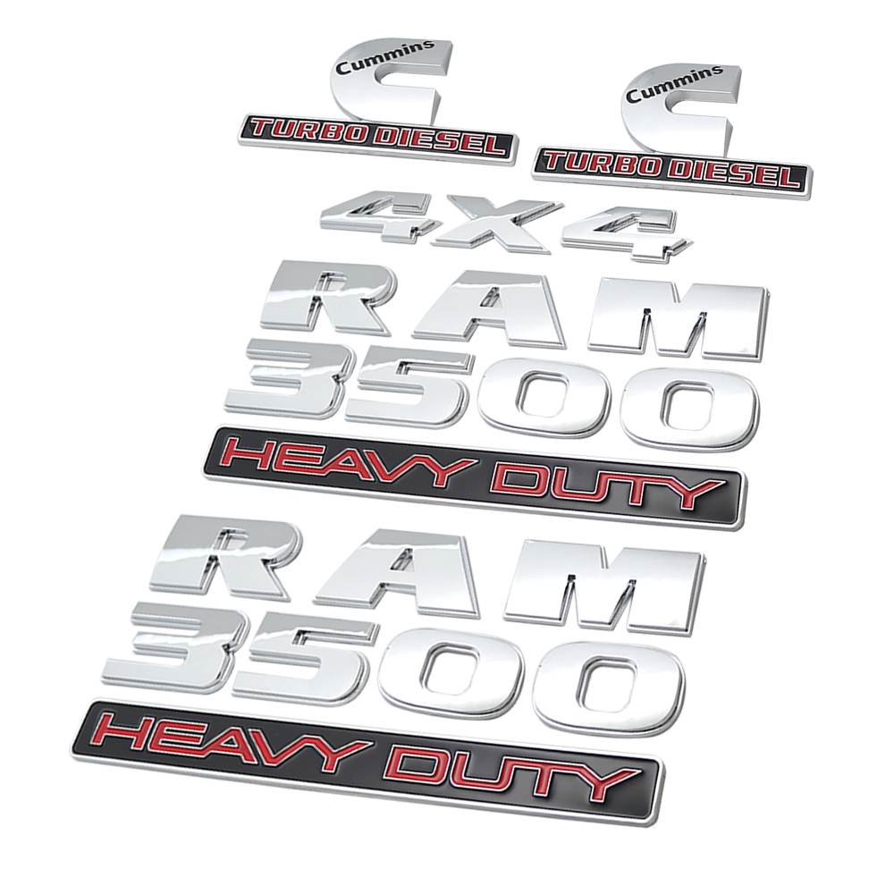 5Pcs 2015-2024 RAM 3500 HEAVY DUTY Chrome Red ABS Dodge Badge 4X4 Cummins Turbo Diesel Decal