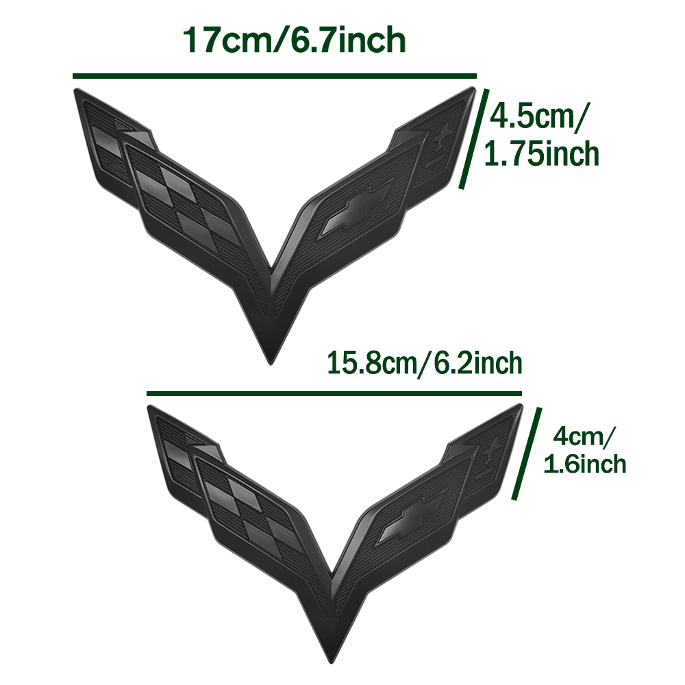 2pcs 2014-2019 C7 Corvette Plastic Front Hood Rear Crossed Flags Badge Matte Chevrolet 23168616 23168615