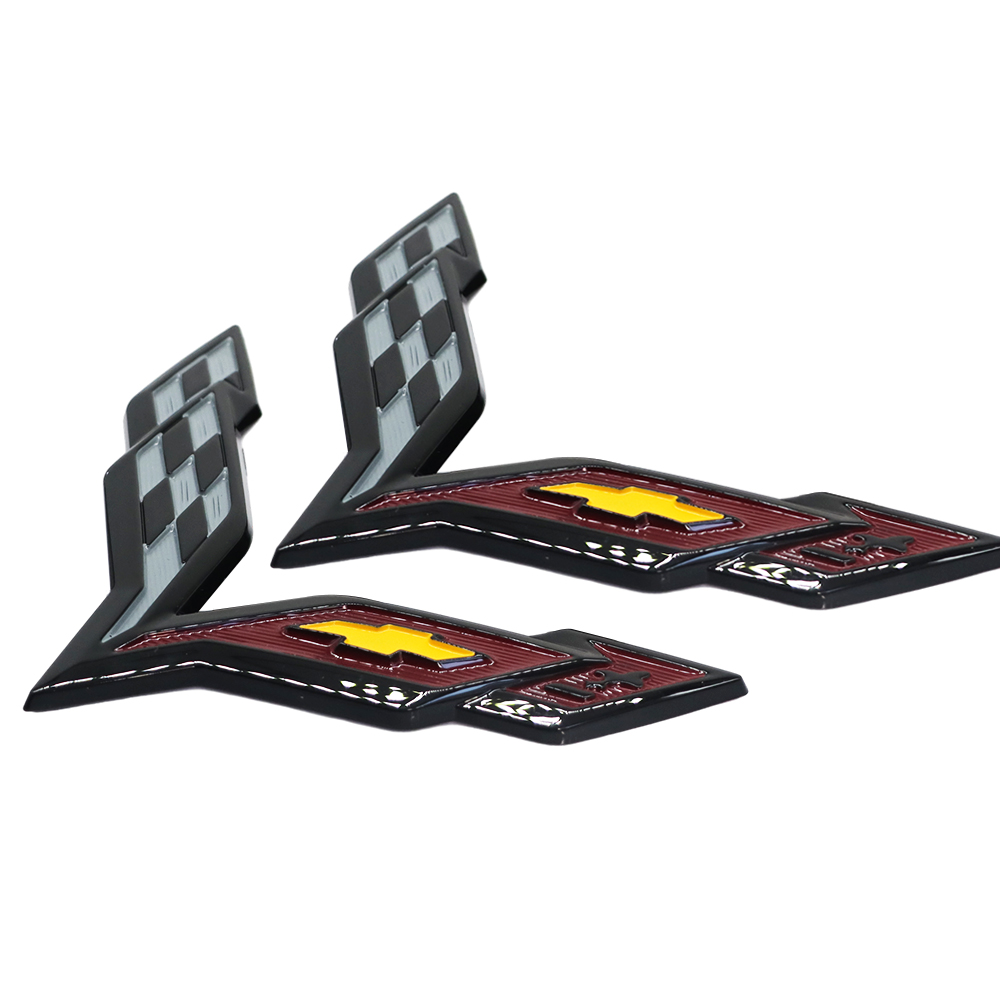 2pcs 2014-2019 C7 Corvette Plastic Front Hood Rear Crossed Flags Badge Gray Chevrolet 23168616 23168615