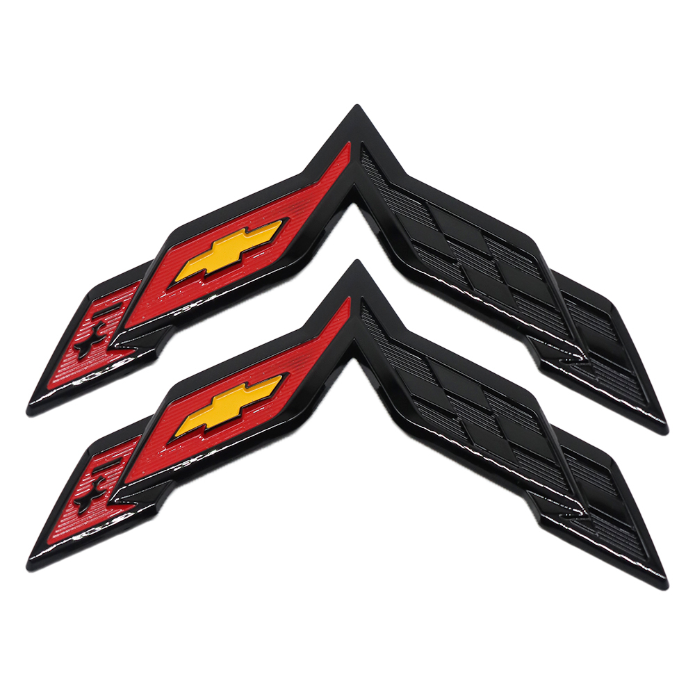 2pcs 2014-2019 C7 Corvette Plastic Front Hood Rear Crossed Flags Badge Black Red Chevrolet 23168616 23168615