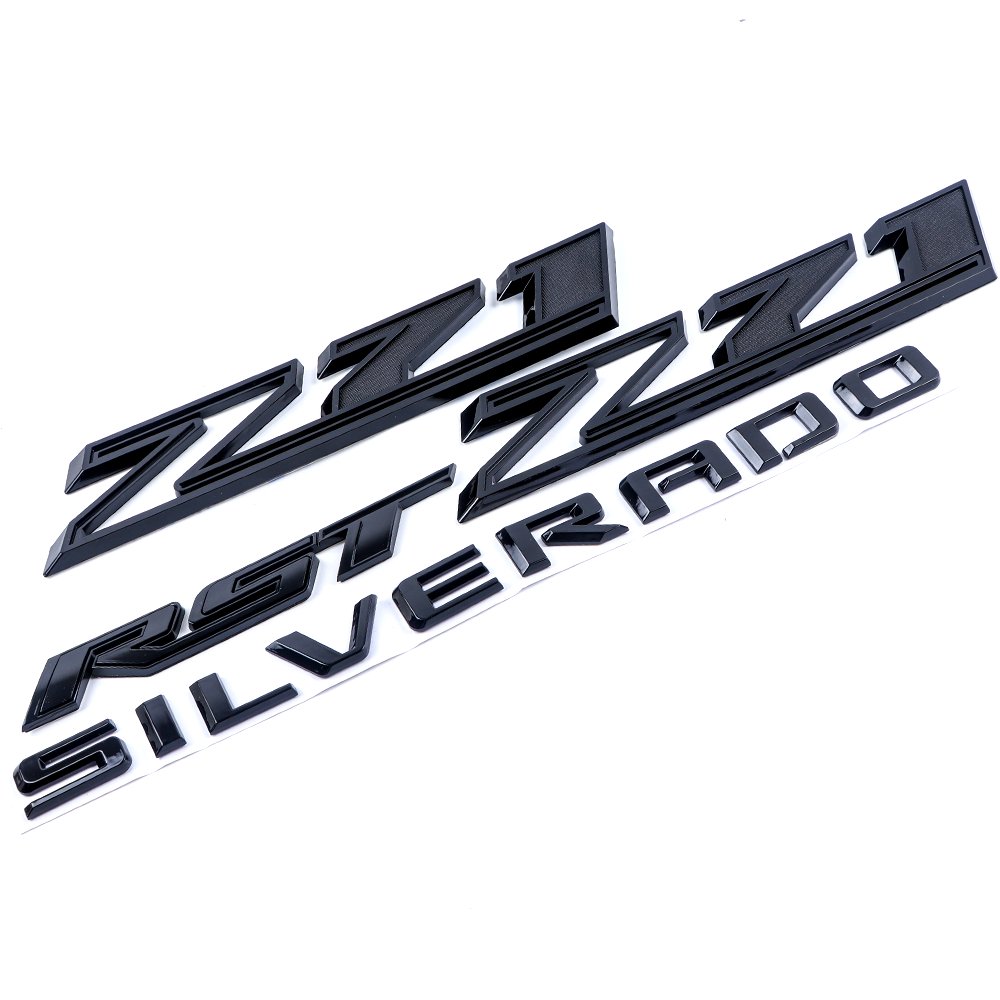 4PCS 2019-2026 Silverado RST Z71 ABS Plastic Fender Tailgate Liftgate Emblem Gloss Black Chevrolet