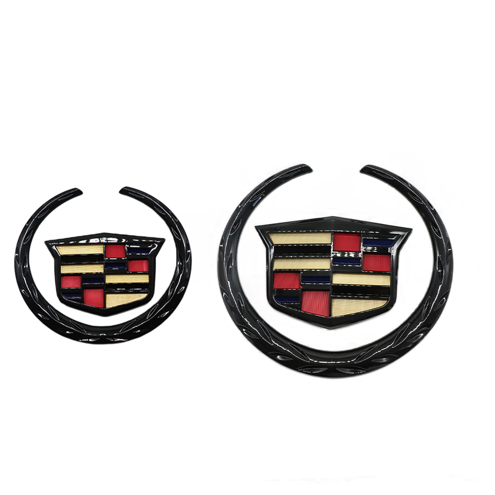 2Pcs Escalade SRX CTS CT6 ATS DTS Plastic Front Rear Emblem Colored Black Cadillac