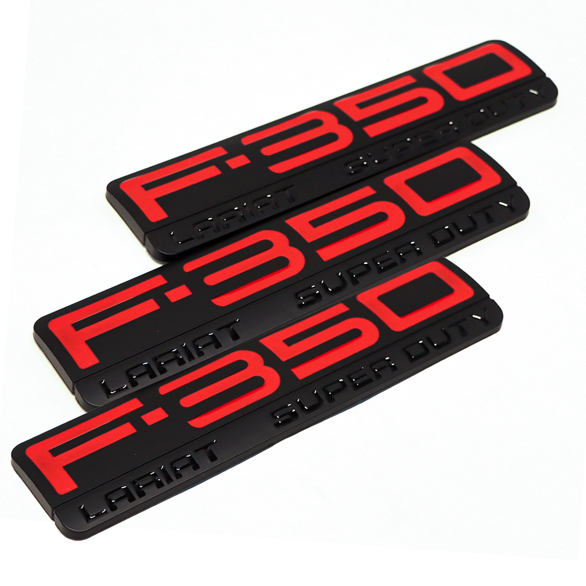 3Pcs 2005-2007 F-350 Lariat Super Duty Fender & Tailgate Badge ABS Red Black Ford 3D Rear Sticker Decal Nameplate