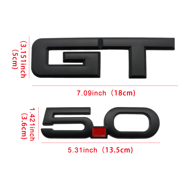 3Pcs 2016-2023 Mustang GT 5.0 Fender & Tailgate Badge ABS Matte Black Ford 3D Sticker Decal Nameplate