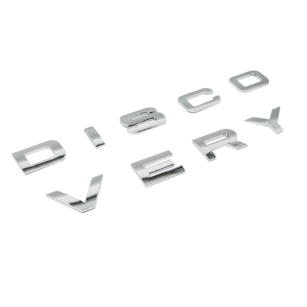 1pc Discovery Plastic Front Hood / Rear Tailgate Letters Sticker Glossy Silver Land Rover 